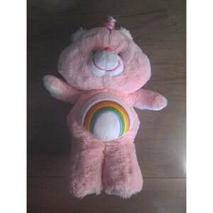 2017 Care Bears Pink Cheer Bear Rainbow Plush‎ Stuffed 12" With Curly Hair